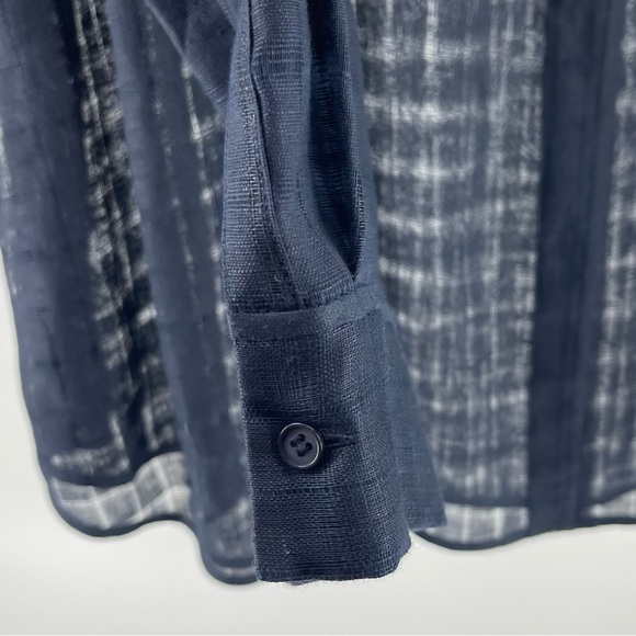 Lafayette 148 100% Linen Semisheer Navy Blue Button-Down Blouse, Women's 2X - Picture 3 of 6